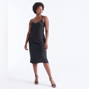 Knix Papaya slip dress, bias cut, spaghetti straps, black, L